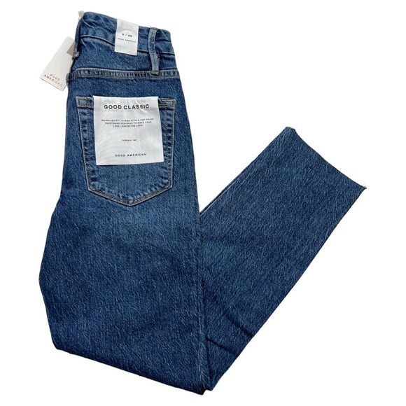 GOOD AMERICAN NWT  GOOD CLASSIC HIGH RISE RAW HEM BLUE JEAN SZ 26 - Picture 4 of 11